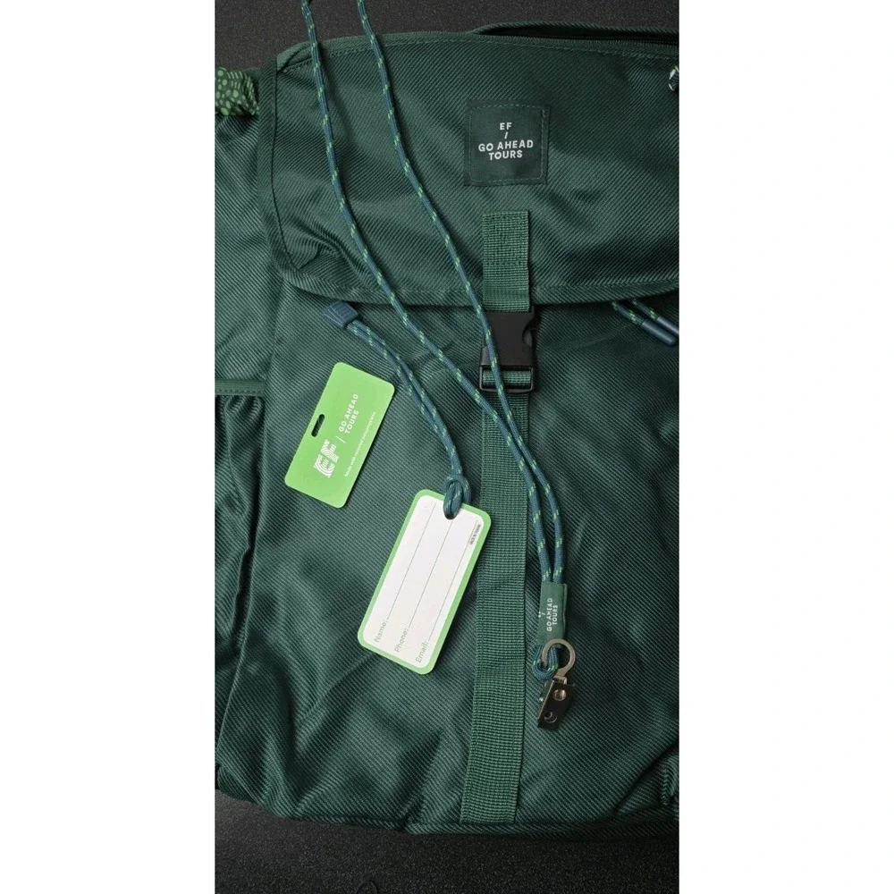 New Go Ahead Tours EF Green Backpack Buckle Closure 5 Pockets Rucksack Travel